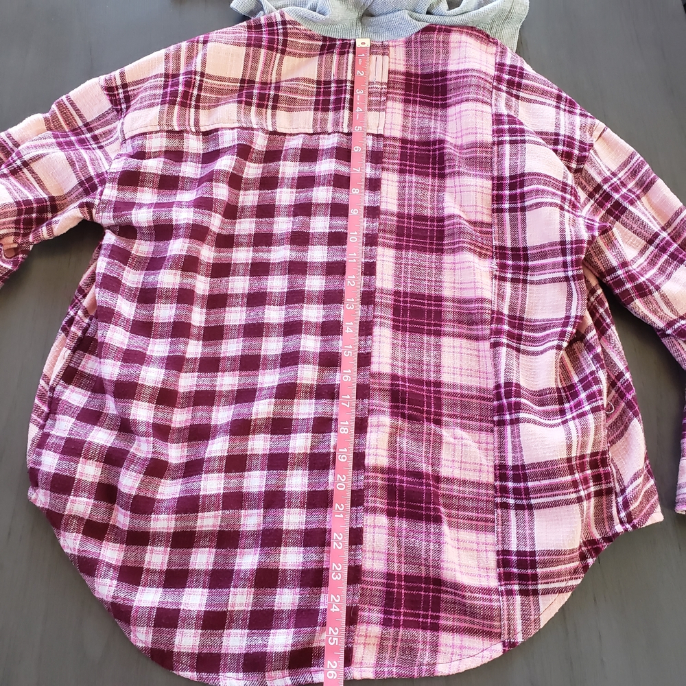 Justice Pink Plaid Hooded Button-Up Shirt - Picture 7 of 12